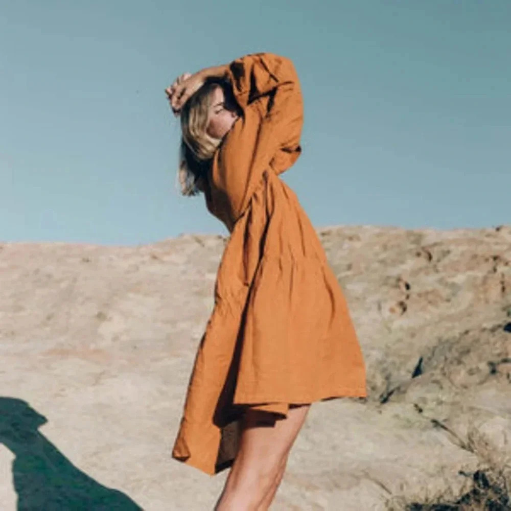 NEW A PERFECT NOMAD Symi Dress Trapez Organic Cotton Ochre Orange One Size - Picture 12 of 16